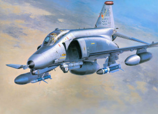Fighter jet flying sky clouds 8 - a painting of a fighter free wallpaper