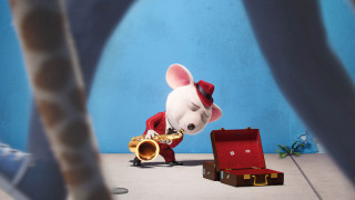 Mouse playing trumpet blue wall - a blue wall free wallpaper