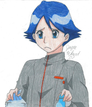 Blue haired boy holding blue - a drawing of a person free wallpaper