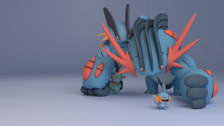 Blue red robot small robots - new sculpture free wallpaper