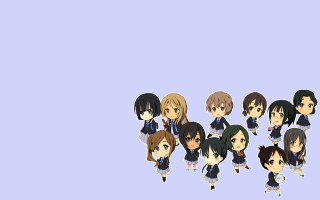 Anime characters row blue background - a sky background behind them free wallpaper