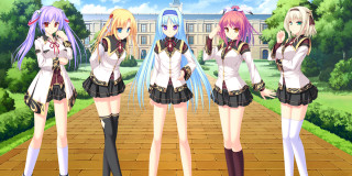 Anime girls sidewalk building trees - a sidewalk in front free wallpaper