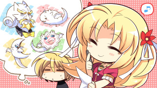 Girl blonde chatting cat head - her head and a cat free wallpaper