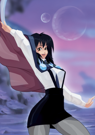 Woman black white flying purple - outfit free wallpaper for mobile