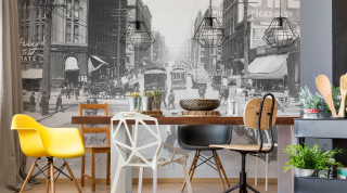 Dining room city street mural - dining free wallpaper for desktop