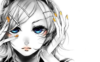 Girl blue eyes yellow nails - a drawing of a girl free wallpaper