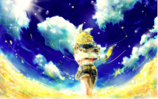 Anime character flying yellow blue - the air free wallpaper