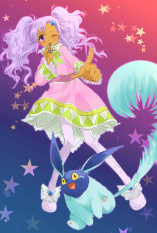 Cartoon girl pink dress blue - tail free wallpaper for mobile