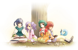 Anime characters tree book sitting - a group of anime characters sitting next free wallpaper
