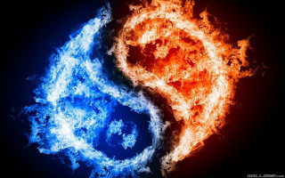 Fire ice yin yang blue - symmetrical balance free wallpaper