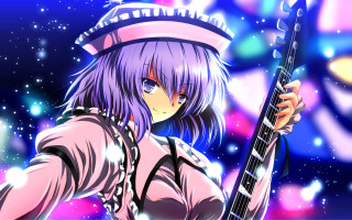 Girl guitar hat starry night - her hand and a hat free wallpaper