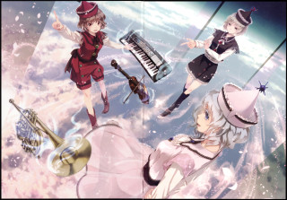 Anime girls musical instruments clouds - musical free wallpaper for desktop