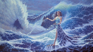 Woman blue dress water wave - a wave of water free wallpaper