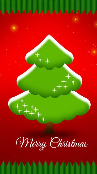 Christmas card green tree red - free holidays wallpaper