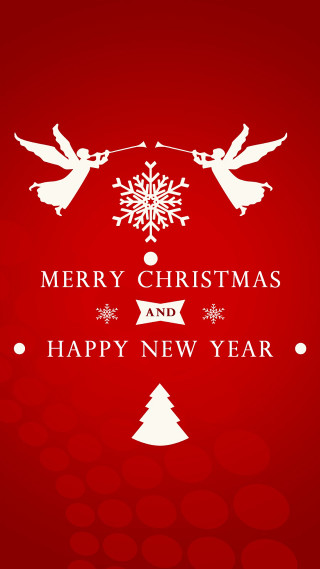 Red christmas card angels snowflake - free christmas wallpaper for mobile