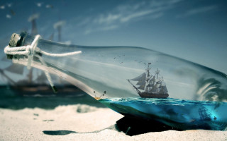 Ship in bottle beach sky - surreal photography free wallpaper