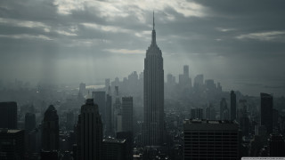 City skyline tall building clouds - evaline ness free wallpaper