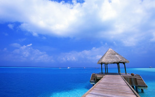 Pier hut ocean boat blue - the middle of the ocean free wallpaper