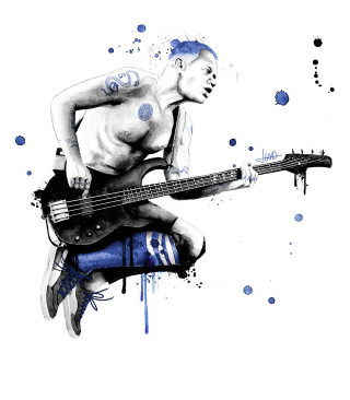 Woman guitar blue splat shock - free aesthetic wallpaper for tablet