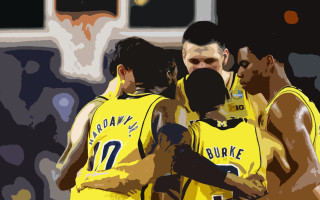 Basketball players huddle locker room - impressionist painting free wallpaper