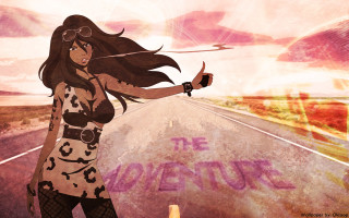 Woman gun pointing sky road - giantess art free wallpaper for desktop