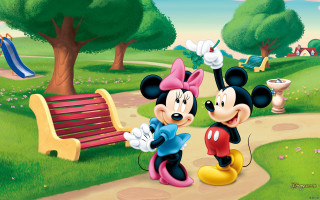 Mickey minnie mouse park bench 2 - naive free wallpaper