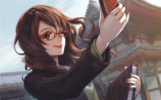 Woman holding book glasses black - chen hong free wallpaper