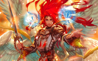 Woman red hair sword wings - elden ring free wallpaper