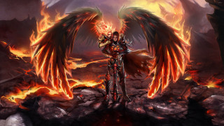 Man fire wings mountain lava - a fire free wallpaper for desktop