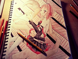 Woman holding knife drawing artwork - cubism free wallpaper