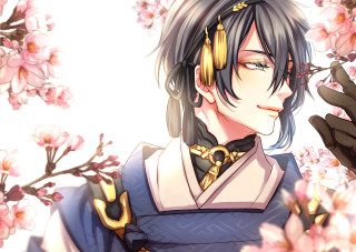 Man blue white outfit flowers - his hair free wallpaper