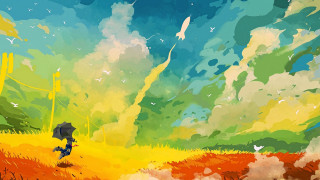 Rainy field umbrella autumn sunset - an umbrella in the rain free wallpaper