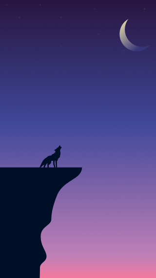 Wolf cliff night crescent moon - figurativism free wallpaper for mobile