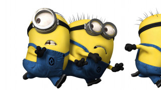 Three minions jumping sunglasses white - despicable free wallpaper