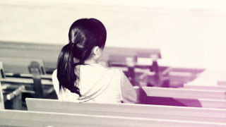 Girl sitting pew church window - chen rong free wallpaper