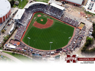 Aerial baseball field crowd viewing - a stadium in the background free wallpaper