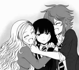 Anime hugging girls remodernism official - free love wallpaper for tablet