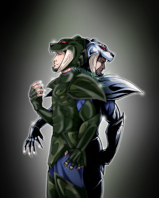 Green suit man and black - another man free wallpaper for mobile