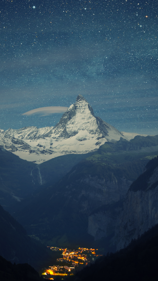 Mountain snow peak town night - free mountains wallpaper for mobile