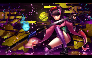 Woman sword demon purple background - aya goda free wallpaper for desktop