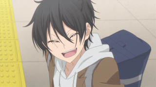 Man backpack smile anime yellow - a yellow wall free wallpaper