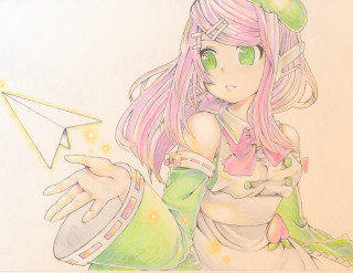 Pink haired girl paper airplane - her forehead free wallpaper