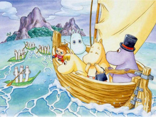 Boat animals man water painting - the front of it free wallpaper