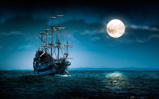Ship ocean full moon sky 5 - fitz henry lane free wallpaper