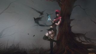 Woman red hat sword forest - bastien l. deharme free wallpaper for desktop