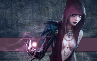 Woman hood feather glowing object - a red hood free wallpaper