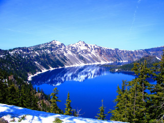 Blue lake snow mountains beautiful - a blue lake free wallpaper