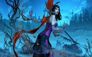 Woman purple dress red scarf - aleksi briclot free wallpaper