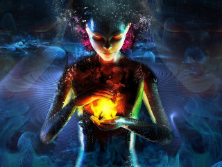 Woman holding ball bubbles surrounding 2 - amanda sage free wallpaper