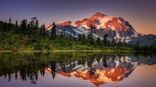 Mountain reflection lake trees pink - a pink sky above free wallpaper